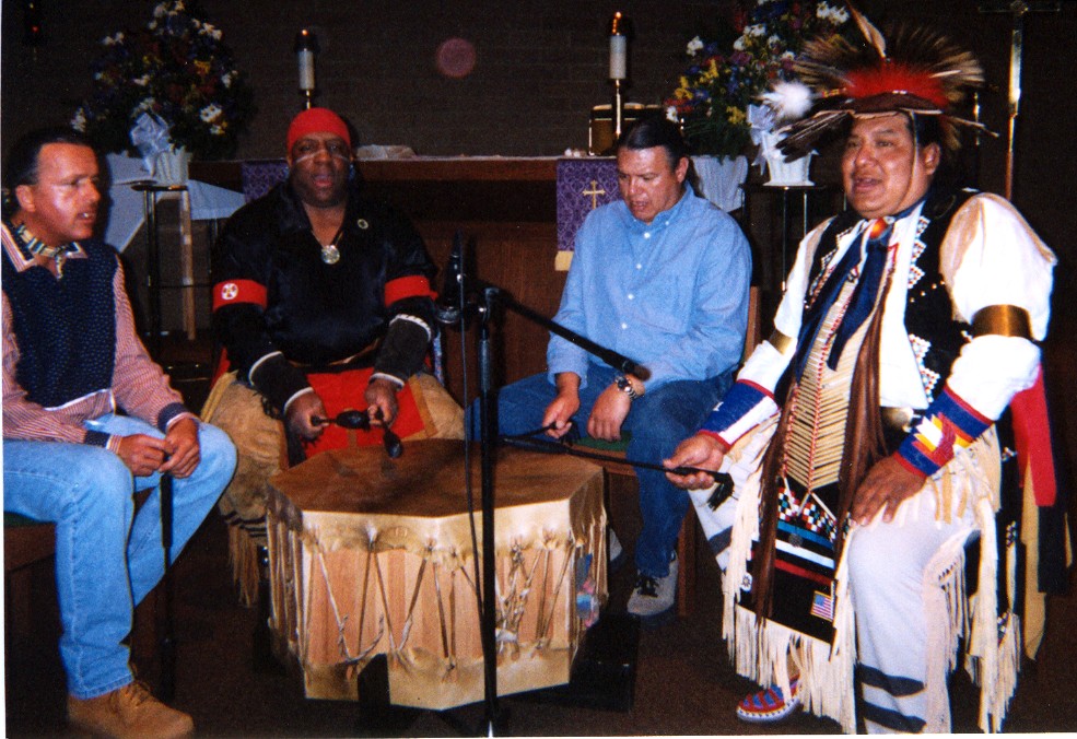 Chanting and playing the drums